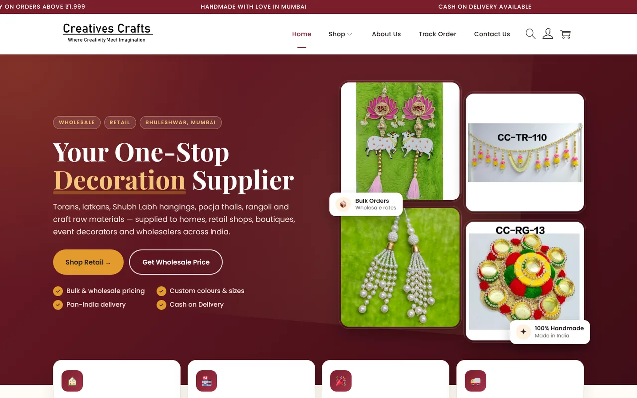 Creatives Crafts website screenshot