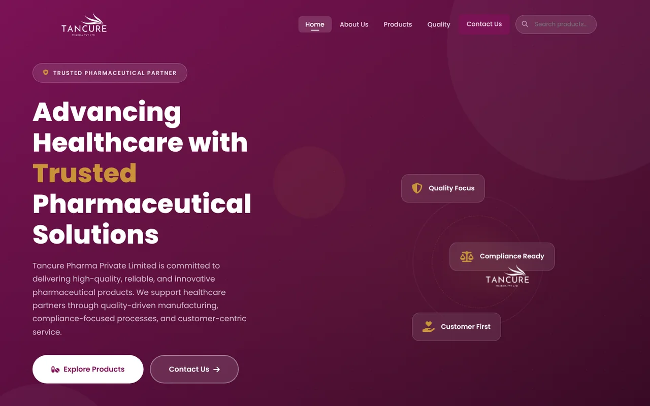 Tancure Pharma website screenshot